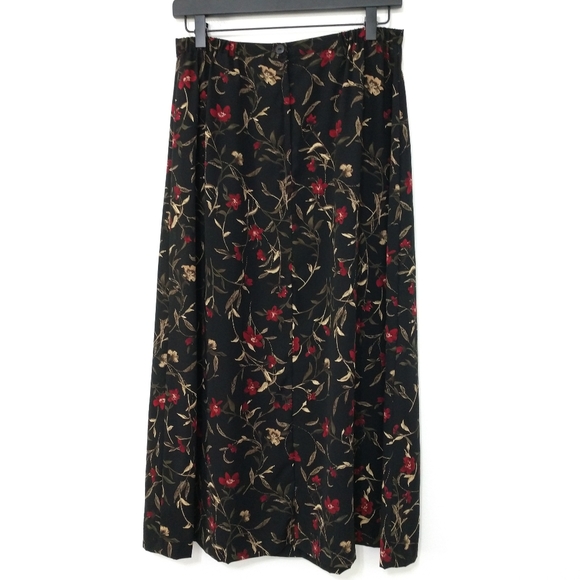 Vintage Floral Skirt Blouse Set Black Red Large - Picture 3 of 12
